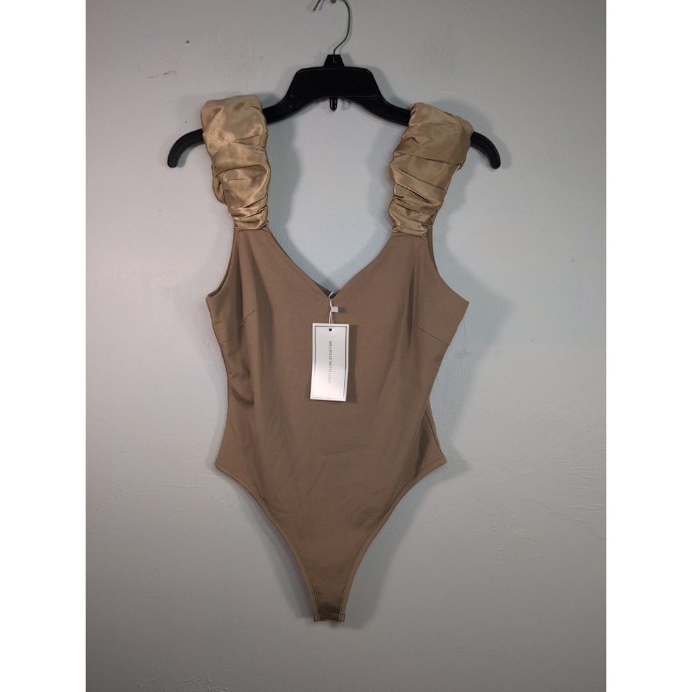 Melrose With Love Brown Poofy Strap Tank Bodysuit NEW Small